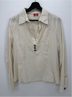 Esprit Beige Linen Blend Long Sleeve Blouse Women size XL